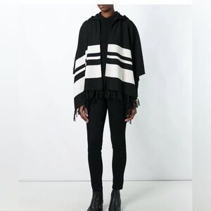 Frame Denim striped fringed cape coat- black white one size